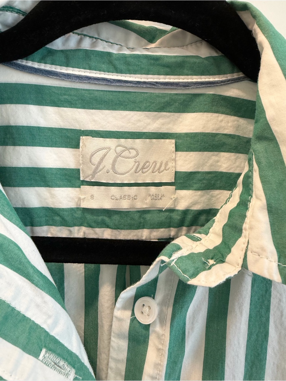 J.Crew Classic Crisp Cotton Poplin Shirt Dress Green White Stripe Size 8 - Picture 6 of 8